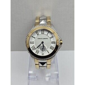 Vince Camuto VC5049 Two Tone Watch Swarovski Crystal Bezel Quartz New Battery